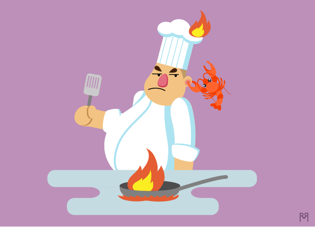 Ilustración de un cocinero en medio de una crisis