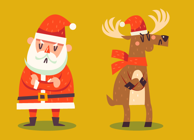 Ilustración de Papa Noel enfadado con un reno